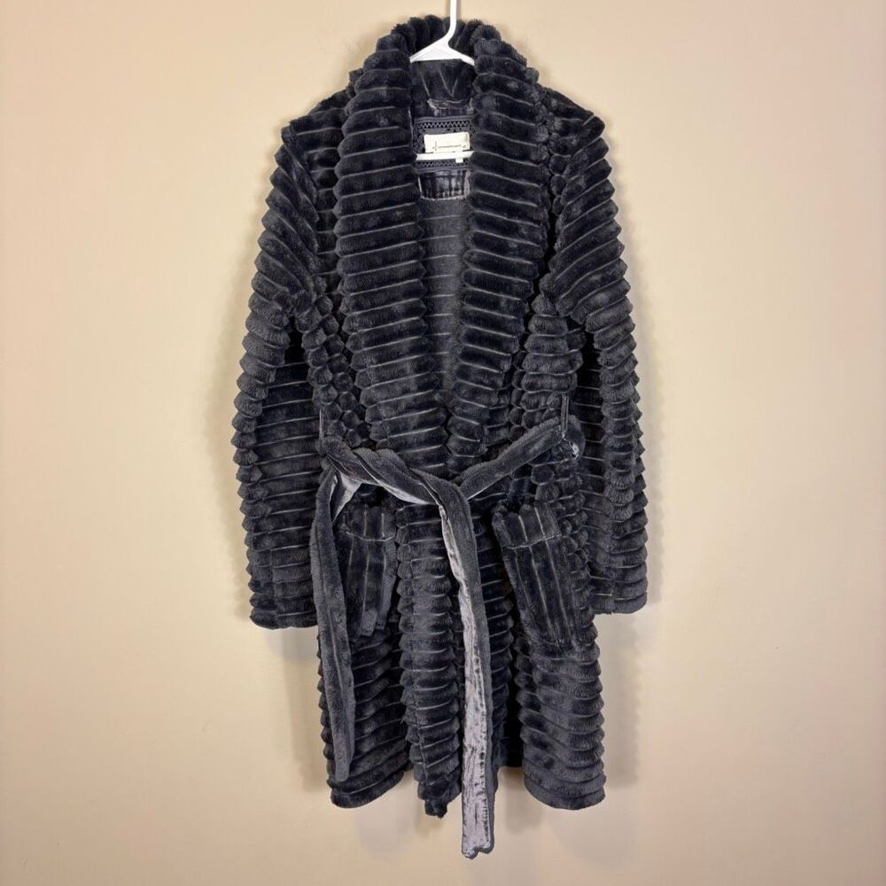 Anthropologie Mariposa Grey Ribbed Plush Cozy‎ Bath Robe Women's M/L